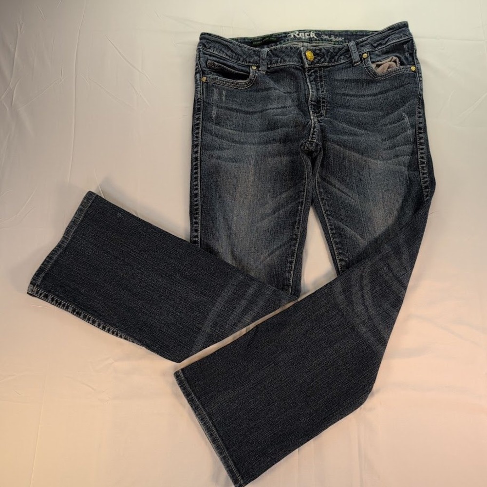 Rock 47 By Wrangler Womens Jeans 4 Ultra Low Rise Bootcut Embroidered